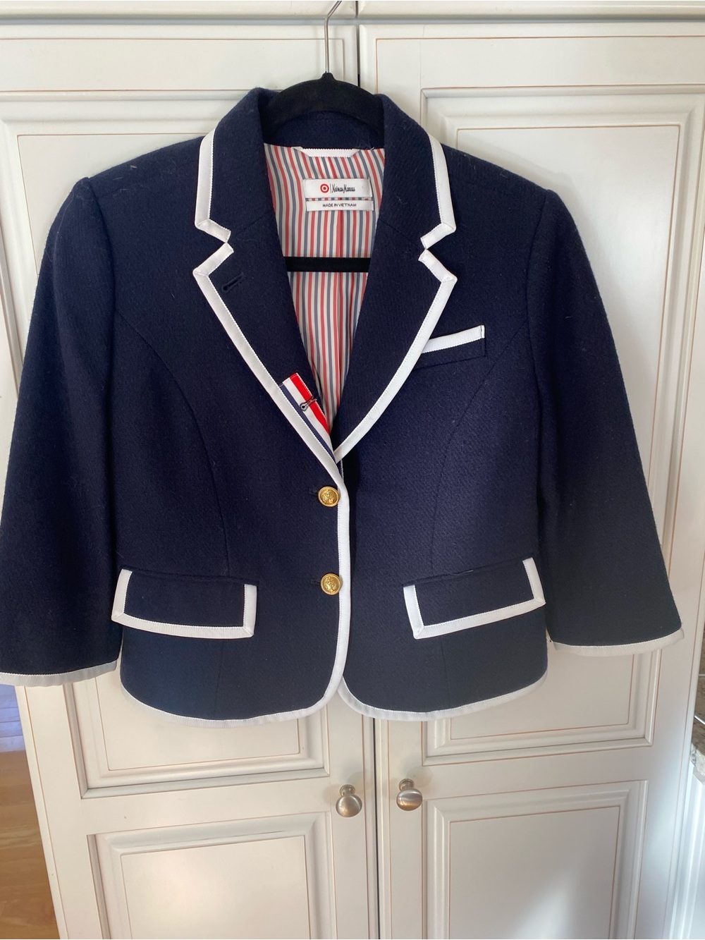 Thom Browne - Neiman Marcus Navy Blazer with White Trim and Gold Buttons